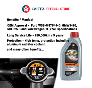 Caltex Havoline Xtended Life 11KG Premium Anticongelante Refrigerante Concentrado Fórmula de Larga Vida para Protección del Motor Plástico 1L - Product Image 2