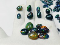 Opale noire naturelle d'Éthiopie, cabochon, base grise, qualité supérieure, gemme à feu, cirée/huileée, certifiée par un tiers, pour bijoux, en vrac