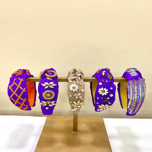 All Way India Hand Embroidered <b>Women's</b> Hair Accessories Premium Quality Latest Rhinestone Beaded Top Knotted <b>Headband</b> - Product Image 5