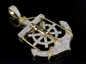 Pendentif Croix Ancre en Moissanite Sertie de Diamants, Plaqué Or, Bijou Chrétien Chic, Luxe Hip Hop, avec Brillance Diamantée - Product Image 4