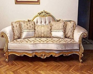 Conjunto de sofá de 3 plazas de madera de teca, color marrón, para sala de estar, pulido dorado oscuro, para oficina y salón - Product Image 4