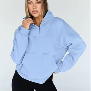 Sudadera de Mujer Elegante para Estar en Casa, con Estampado Personalizado, Media Cremallera Delantera, Dobladillo Ajustable, de Felpa |   Cómodo y Holgado - Product Image 1