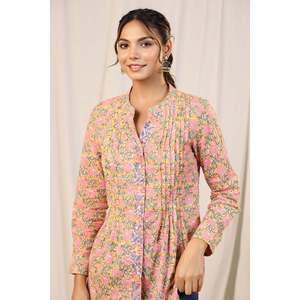 Camisa Larga de Satén Bordada Estilo Bohemio para Mujer, con Ribete de Encaje Asimétrico, Estampado a Mano en Amarillo, Talla XL - Product Image 6