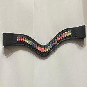Banda de cuero para cejas de caballo, banda personalizada con piedras redondas grandes, cadena ostentosa, canal vacío, alta calidad, precio al por mayor - Product Image 2