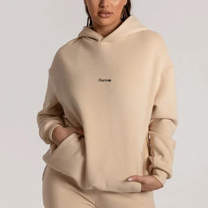 Pull femme couleur unie à capuche 2 pièces ensemble crop top décontracté sweat shirt et coton cordon de serrage pantalons de survêtement - Product Image 5