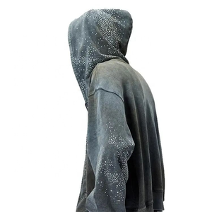 Survêtement à épaules tombantes en strass pour hommes Sweat à capuche respirant à fermeture éclair surdimensionné avec lavage à l'acide Pantalon de survêtement pour hommes - Product Image 5