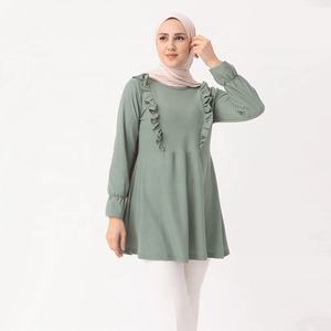 เสื้อเบลาส์สไตล์มุสลิมสำหรับผู้หญิง, เสื้อเบลาส์คอลูกเรือแขนยาวหรูหรา - Product Image 5