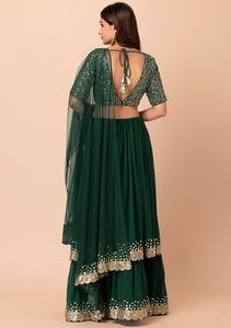 Festive wedding attire Georgette sequence zari embroidered lehenga choli with <b>green</b> <b>net</b> dupatta lace border - Product Image 4