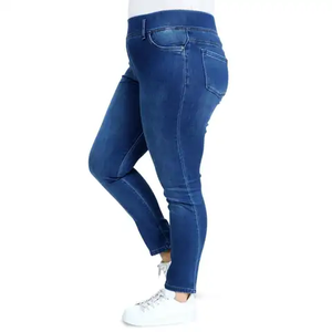 Jeans en denim délavé bleu clair décontracté pour femmes, taille basse, coupe skinny, écologique, 100% coton, été, bouton, rivet, personnalisable - Product Image 2