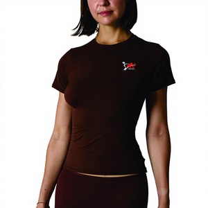 Camiseta Deportiva de Yoga para Mujer, 76% Poliamida, 24% Elastano, Ligera, Transpirable, Ajustada, de Manga Corta - Product Image 1