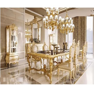 Italian Style Classic Teak Wood Gold Finish Professional Dining <b>Table</b> Set Luxurious 8 Seater Customized Size Dining <b>Table</b> - Product Image 1