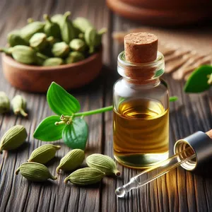 Huile essentielle de graine de cardamome pure, extrait d'épice distillé à la vapeur 100% naturelle pour l'aromathérapie, les cosmétiques et l'approvisionnement en gros en vrac - Product Image 1