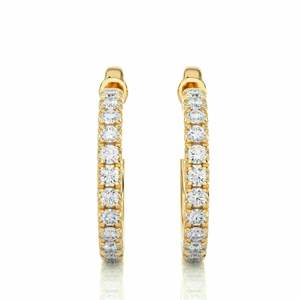 Boucles d'oreilles créoles serties de diamants taille ronde pour femmes - Product Image 3
