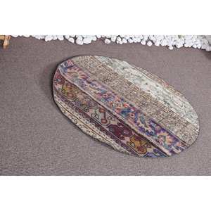 Alfombra de área de lana turca Vintage 3,2X3,2 pies Beige diseño de retazos bohemio técnica de tejido plano para decoraciones de sala de estar látex - Product Image 3