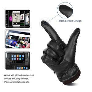 Premium QST International Guantes de conducción de invierno de cuero genuino para hombres Protección deportiva Pantalla táctil ligera Compatible Cálido - Product Image 3
