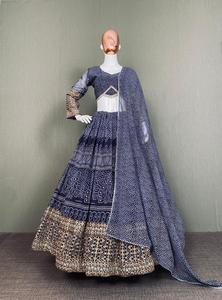เอกสิทธิ์จอร์เจียพิมพ์เลื่อมปัก Lengha/Lehenga/Navratri Chaniya Choli ออนไลน์ราคาต่ำสุดบอลลีวูด Ghagra Choli - Product Image 2