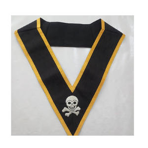 Masonic Grand Officers Malta Regulation Collar <b>Black</b> Moire with Elegant Design Hand Embroidered Gold and <b>Black</b> Gift For Him - Product Image 1