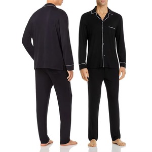 Conjunto de Pijama de Lujo para Hombre, Informal, de Tela Personalizable, Transpirable, Estampado Sólido, Manga Larga, Secado Rápido - Product Image 3