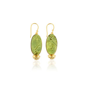 Pendientes de Latón Hechos a Mano con Baño de Oro y Ópalo Verde para Atuendos Diarios, Pendientes de Latón Modernos para Eventos Especiales - Product Image 1