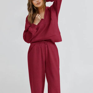 2024 otoño mujer Sudadera con capucha y pantalones largos conjuntos de algodón sólido lavado moda 3D chándal conjunto de 2 piezas - Product Image 1