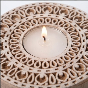Handmade Eco-Friendly Mango Wood Round Tea Light Holder & <b>Candle</b> Stand for Indoor Home Decoration Dripless <b>Unscented</b> Ramadan - Product Image 2