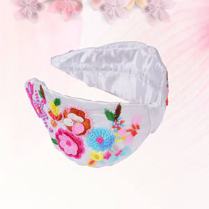 New Fashion White Cute Adults Lady Embroidered Wide Cross Knotted Bow <b>Headband</b> Manufacturing Production - Product Image 3
