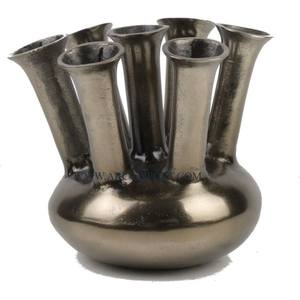 Jarrones de flores antiguos de Metal pulido con espejo de acero inoxidable, forma de cuerno, 7 brazos, macetas de aluminio de metal plateado de gran tamaño - Product Image 1