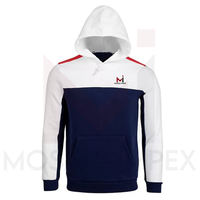 Mosaik Impex Logo kustom hoodie pria polos bulu kontras biru dan putih ukuran besar pakaian jalan berat berat