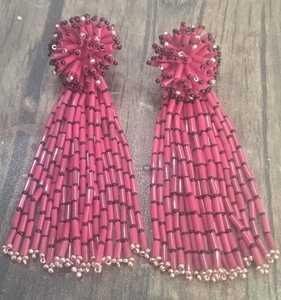 Fait à la main Design élégant raphia Rectangle forme perles glands boucles d'oreilles créoles couleur personnalisée femmes soirée en plein air vêtements de plage - Product Image 3