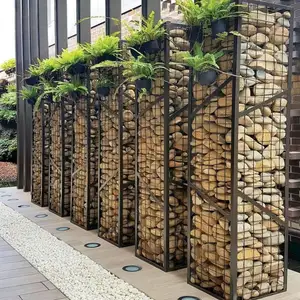 Keranjang kasa kawat besi lasan sangkar batu, kotak keranjang Gabion dinding dekoratif pagar logam 2x1x1 untuk taman