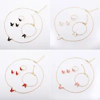 Ensemble Collier Papillon Charmant pour Femme en Acier Inoxydable Plaqué Argent SS925 – Idéal pour le Quotidien, Cadeau Parfait avec Chaîne, Boucles d'Oreilles, Bague et Bracelet