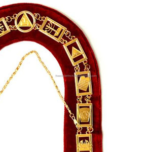 Royal Arch Chapter Chain Collar Chapado en oro en terciopelo rojo Masonic Regalia 33rd Scottish Rite Cadena masónica de 33 grados - Product Image 6