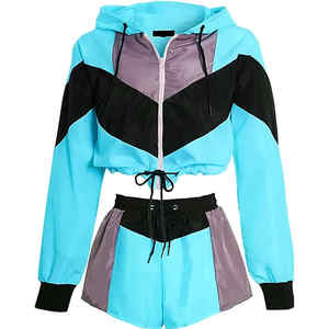 Ensemble deux pièces pour femme : short et veste coupe-vent avec sweat à capuche à manches longues, coupe-vent, grande taille, 100 % nylon, tenue de sport 2026 - Product Image 4