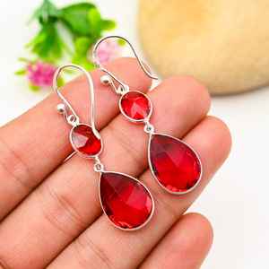 Pendientes de granate de plata de ley 925, pendientes de piedras preciosas hechos a mano, joyería, regalos de cumpleaños para amigos y familiares, regalos de Navidad - Product Image 6