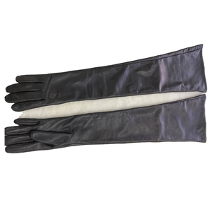 Guantes de Ópera de Piel de Oveja Negros, Largos, Cálidos para Invierno, Formales, para Fiestas, Uso Casual - Product Image 1