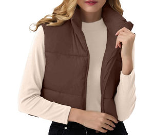 Chaleco acolchado de nailon cálido de invierno personalizable de talla grande para mujer con cierre de cremallera diseño estampado sin mangas transpirable OEM - Product Image 1