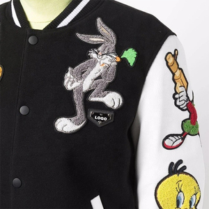 OEM personalizado de los hombres Varsity chaqueta de cuello alto de la calle de retazos de diseño Reversible tela de lana Chenille bordado con - Product Image 4