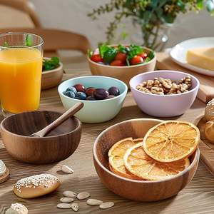 Bol en bois de qualité supérieure en promotion pour les repas gastronomiques et les soupes, bol en bois offert par crescent crafts, en noyer et en acacia, pour salades et fruits - Product Image 6