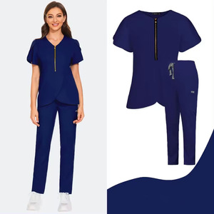 Durable médico enfermera Scrubs tulipán mangas cremallera frontal uniformes trabajadores de la salud enfermera Hospital Scrubs uniformes mujeres - Product Image 4