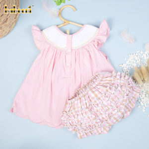 Ensemble court smocké à motif géométrique de luxe Sandy Castle, vêtements pour filles OEM ODM, ensembles de vêtements personnalisés, broderie faite à la main, OEKO-TEX - Product Image 5