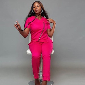 Uniforme de Enfermera de Punto con Cierre Frontal Completo, Conjuntos de Uniformes Médicos, Conjunto de Uniforme Médico Azul Caribe - Product Image 4