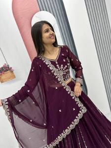 Georgette lehenga ผ้าทอลายปักสีแดงเข้มกับงานแต่งหนัก, ชุดเจ้าสาว, ชุดแต่งงาน lehenga, ชุดเจ้าสาว - Product Image 2