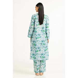 Ensemble coordonné décontracté pour femmes, bleu ciel, imprimé en tissu cambric, crêpe 100% coton respirant, haut à manches trois-quarts, deux pièces - Product Image 2