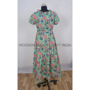 Élégant 100% coton femmes longues Maxi robes haute qualité robes d'été main bloc imprimé confortable robe de soirée - Product Image 4