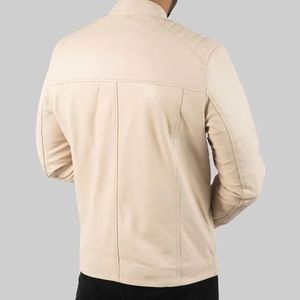 Hamish Blouson motard en cuir crème pour homme - Product Image 3