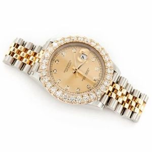 Montre de luxe Hip Hop bicolore or jaune avec diamants Moissanite et couronne à taille brillante ronde – Idée cadeau - Product Image 3