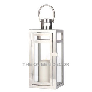 Última llegada Metal de acero inoxidable con mango de cuerda Forma de pilar cuadrado Brillante Polaco Vela decorativa Linterna - Product Image 2