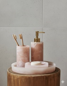 Juego de Baño de Cuatro Piezas de Plástico Morado, Hecho a Mano, Ecológico, Fácil de Limpiar, Impermeable, con Aspecto de Mármol Elegante, para Uso en el Hogar y Hoteles - Product Image 2