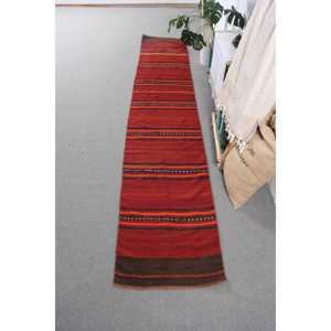 Turkish <b>Runner</b> Rug, 2.9x11.7 ft Vintage Rug, <b>Red</b> Kilim Wool Rug - Product Image 1