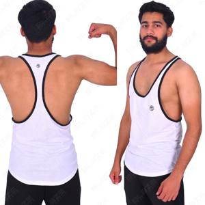 Chaleco de gimnasio de algodón GSM 230 para hombre, camiseta sin mangas Lisa con logotipo personalizado para culturismo y Fitness con ribete de contraste - Product Image 1